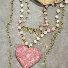 Load image into Gallery viewer, The Primitive Peddler Triple Layered Sparkling Pink Heart Necklace
