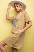 Load image into Gallery viewer, Easel Star Patch Mineral Washed T Shirt Dress