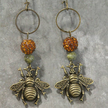 Load image into Gallery viewer, The Primitive Peddler Buzzing Along Olive Dangle Earrings