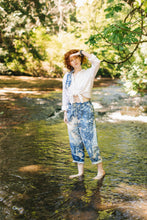 Load image into Gallery viewer, Market of Stars Let The Light In Linen Cropped Artist Pant Blue Delft Print