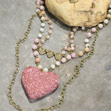 Load image into Gallery viewer, The Primitive Peddler Triple Layered Sparkling Pink Heart Necklace