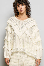 Load image into Gallery viewer, Pol Clothing Eyelet Ruffle Raw Edge Trim Lace Solid Knit Top