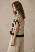 Load image into Gallery viewer, Mello Boho Crochet Patchwork V Neck Short Sleeve Top
