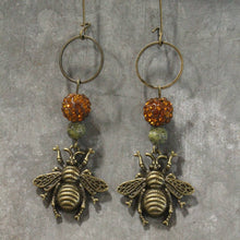 Load image into Gallery viewer, The Primitive Peddler Buzzing Along Olive Dangle Earrings