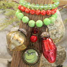 Load image into Gallery viewer, The Primitive Peddler Grinchy Isn't Allowed Charm'd Bracelet Set