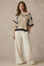 Load image into Gallery viewer, Mello Boho Crochet Patchwork V Neck Short Sleeve Top