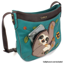Load image into Gallery viewer, Chala Crescent Crossbody Sloth Turquoise