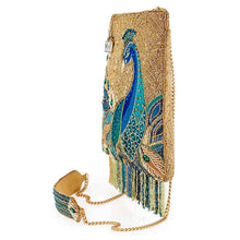 Load image into Gallery viewer, Mary Frances Peacock Feathers Beaded Blue Peacock Crossbody Handbag