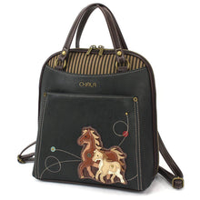 Load image into Gallery viewer, Chala Convertible Backpack Purse Horse Family Black