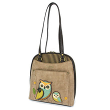 Load image into Gallery viewer, Chala Convertible Backpack Purse Owls Taupe