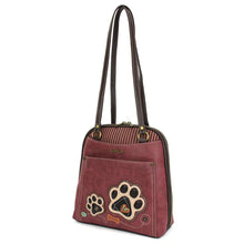 Load image into Gallery viewer, Chala Convertible Backpack Purse Pawprint Burgundy