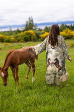 Load image into Gallery viewer, Market of Stars Born to Run Opera Duster Kimono Robe w/ Horse & Flower Print