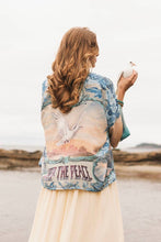 Load image into Gallery viewer, Market of Stars Peace Out Cropped Kimono Pixie Duster with Doves and Sunrise