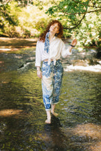 Load image into Gallery viewer, Market of Stars Let The Light In Linen Cropped Artist Pant Blue Delft Print