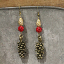 Load image into Gallery viewer, The Primitive Peddler Love For Cardinals & Pine Cones Dangle Earrings