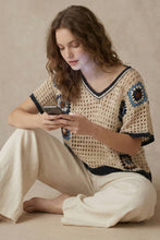 Load image into Gallery viewer, Mello Boho Crochet Patchwork V Neck Short Sleeve Top