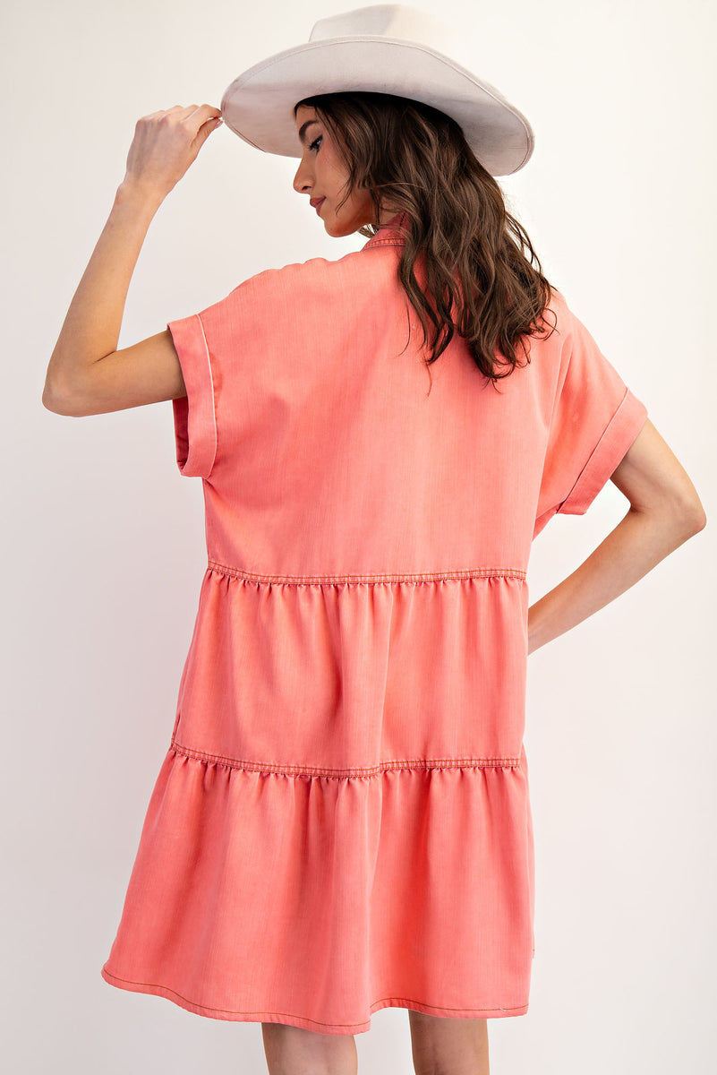 white christmas dresses Easel Button Down Tiered & Washed Denim Dress – The Colony Shop