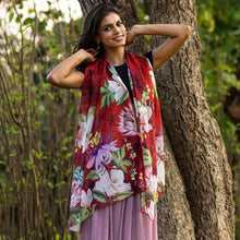 Load image into Gallery viewer, Anuschka Printed Chiffon Scarf Crimson Garden