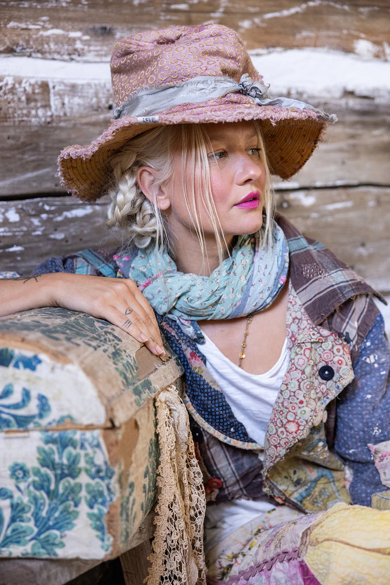 Tophat Stovepipe Boho Hat Rose Magnolia Bird Patched European Cotton Cottage Tophat Stovepipe Boho Hat Rose Magnolia Bird Patched  main image 4