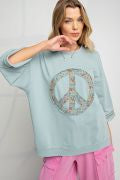 Load image into Gallery viewer, Easel Mineral Wash Terry Floral Peace Sign Pullover
