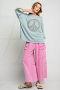 Load image into Gallery viewer, Easel Mineral Wash Terry Floral Peace Sign Pullover