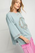 Load image into Gallery viewer, Easel Mineral Wash Terry Floral Peace Sign Pullover