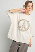 Load image into Gallery viewer, Easel Mineral Wash Terry Floral Peace Sign Pullover