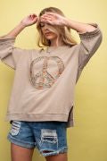 Load image into Gallery viewer, Easel Mineral Wash Terry Floral Peace Sign Pullover