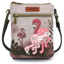 Load image into Gallery viewer, Chala Double Pocket Xbody Flamingo Group Gray