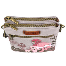 Load image into Gallery viewer, Chala Double Pocket Xbody Flamingo Group Gray