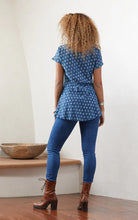 Load image into Gallery viewer, Trade Cloth Passementrie Flower Dot Indigo Peplum Top