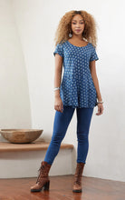 Load image into Gallery viewer, Trade Cloth Passementrie Flower Dot Indigo Peplum Top