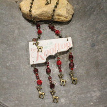 Load image into Gallery viewer, The Primitive Peddler Up On A Rooftop Dangle Drop Reindeer Necklace