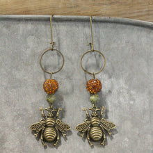 Load image into Gallery viewer, The Primitive Peddler Buzzing Along Olive Dangle Earrings