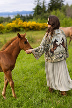 Load image into Gallery viewer, Market of Stars Born to Run Pixie Duster Crop Kimono w/ Horse & Flower Print