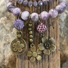 Load image into Gallery viewer, The Primitive Peddler Blooming Purple Lilies Bracelet Set