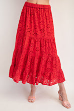 Load image into Gallery viewer, Easel Cotton Eyelet Lace Tiered Maxi Skirt