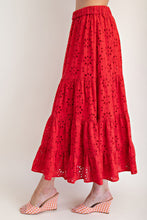 Load image into Gallery viewer, Easel Cotton Eyelet Lace Tiered Maxi Skirt