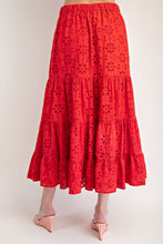 Load image into Gallery viewer, Easel Cotton Eyelet Lace Tiered Maxi Skirt