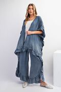 Load image into Gallery viewer, Easel Washed Ruffle Chambray Loose Fit Pants