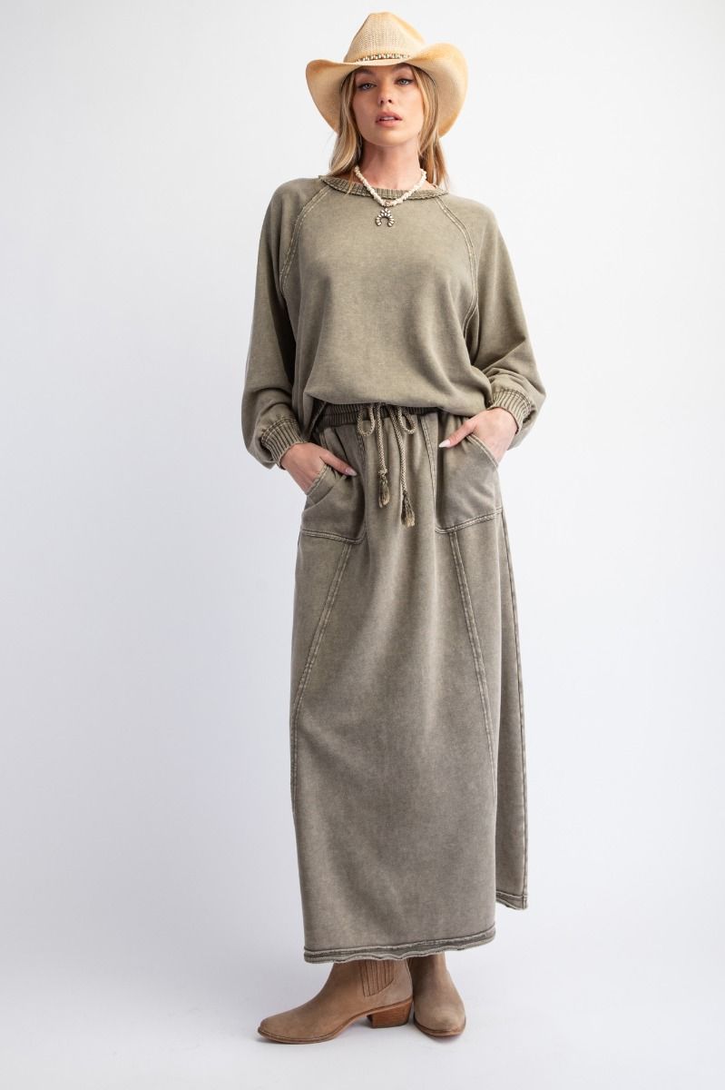 chinese dress ladies Easel Mineral Washed Terry Knit Maxi Skirt – The Colony Shop