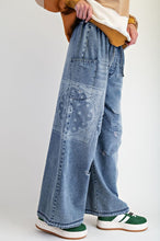 Load image into Gallery viewer, Easel Patchwork Printed Washed Denim Pants