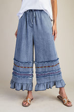 Load image into Gallery viewer, Easel Ruffle Bottom Stone Washed Chambray Pants
