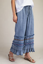 Load image into Gallery viewer, Easel Ruffle Bottom Stone Washed Chambray Pants