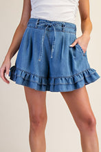 Load image into Gallery viewer, Easel Ruffle Bottom Washed Denim Shorts