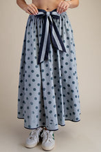 Load image into Gallery viewer, Easel Tie Waisted Polka Dot Linen Flare Maxi Skirt