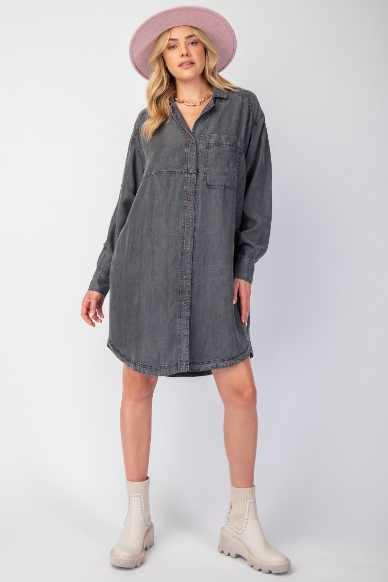 Easel Button Down Washed Chambray Shirt Dress – The Colony Shop