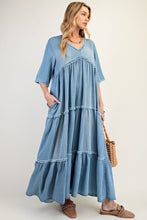 Load image into Gallery viewer, Easel Tiered & Washed Chambray Maxi Dress.