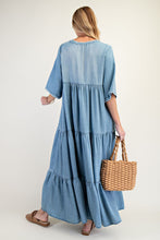 Load image into Gallery viewer, Easel Tiered & Washed Chambray Maxi Dress.