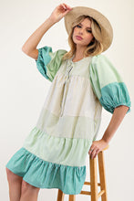 Load image into Gallery viewer, Easel Striped Color Block Tiered Woven Dress